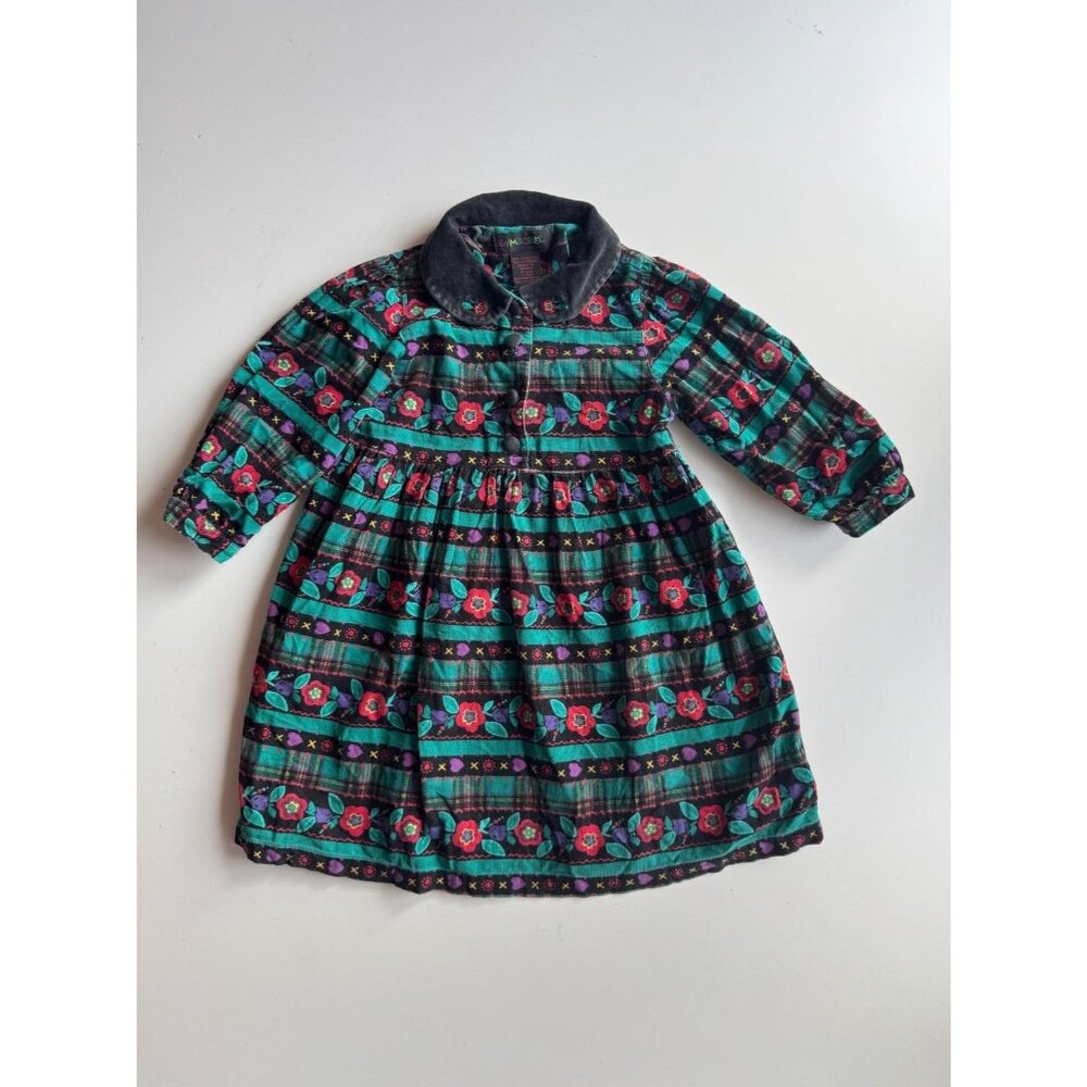 Vintage Girls' GYMBOREE Black Floral Cotton Corduroy Dress, Size S (5-6) - Picture 3 of 12